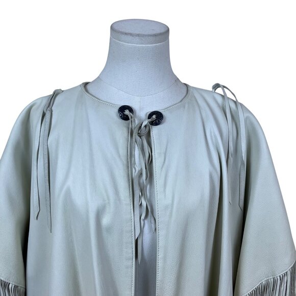 Char & Sheer Womens Cream Leather Fringe Poncho Stylish Loose Fit OS - Picture 4 of 6